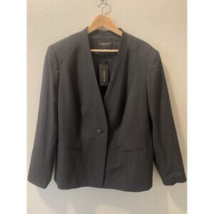 NWT Lafayette 148 NY Women 18W Wool One Button Collarless Blazer Jacket Gray